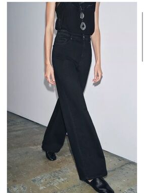 ZARA Black Relaxed Wide-Leg Jeans